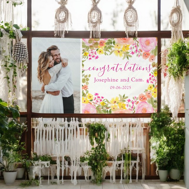 Banderoles Félicitations pour les fiançailles Aquarelle Flora (Watercolor Floral Congratulations Engagement Banner)