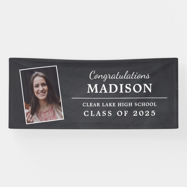 Banderoles Félicitations Rustic Chalk Graduation Photo (Horizontal)