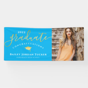 Banderoles Félicitations Script Blue Gold Photo Graduation
