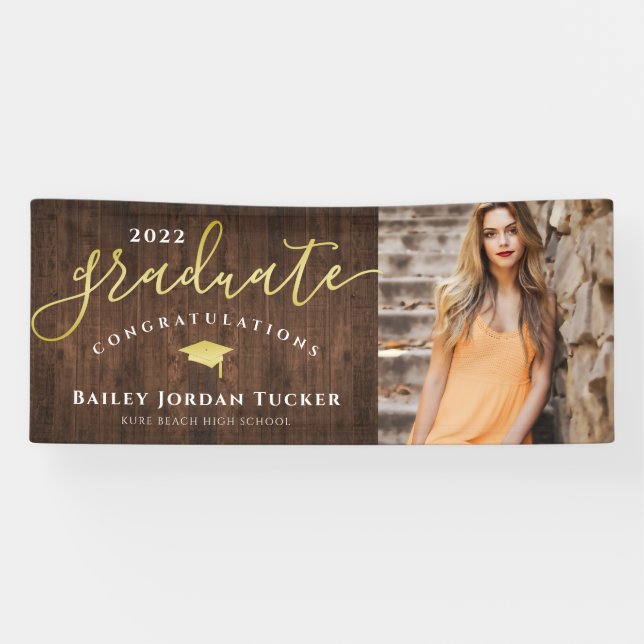 Banderoles Félicitations Script Green Gold Photo Graduation (Horizontal)