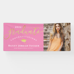 Banderoles Félicitations Script Pink Gold Photo Graduation