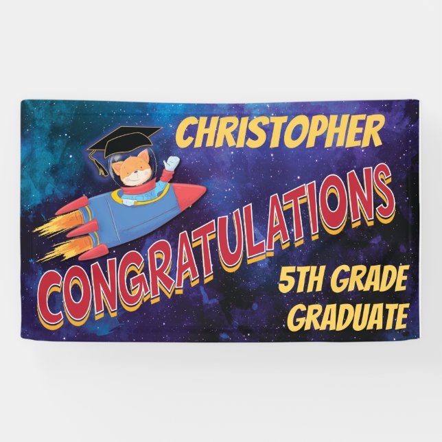 Banderoles Félicitations Space Rocket 5e Graduation (Horizontal)