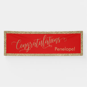Banderoles Félicitations Typographie Or Paillettes et Rouge