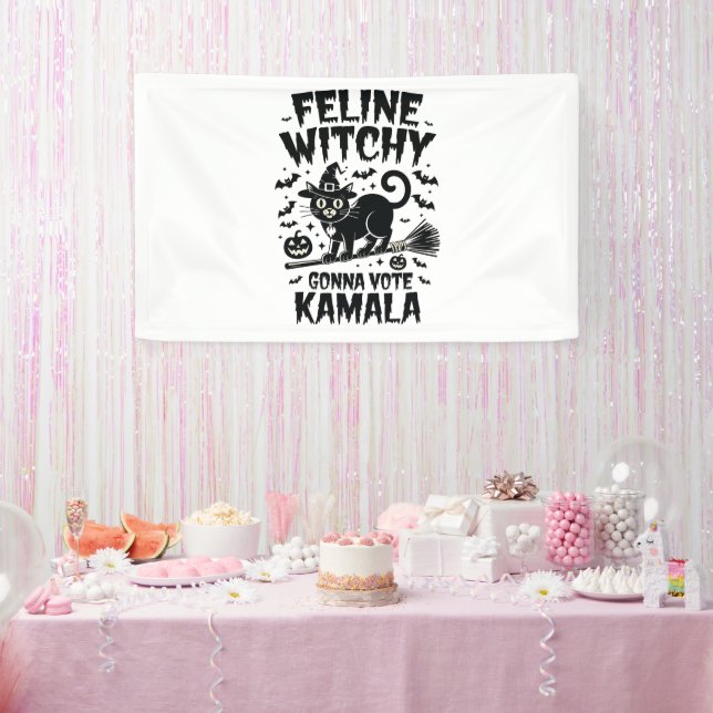 Banderoles Feline Witchy votera Kamala Halloween (Fête)