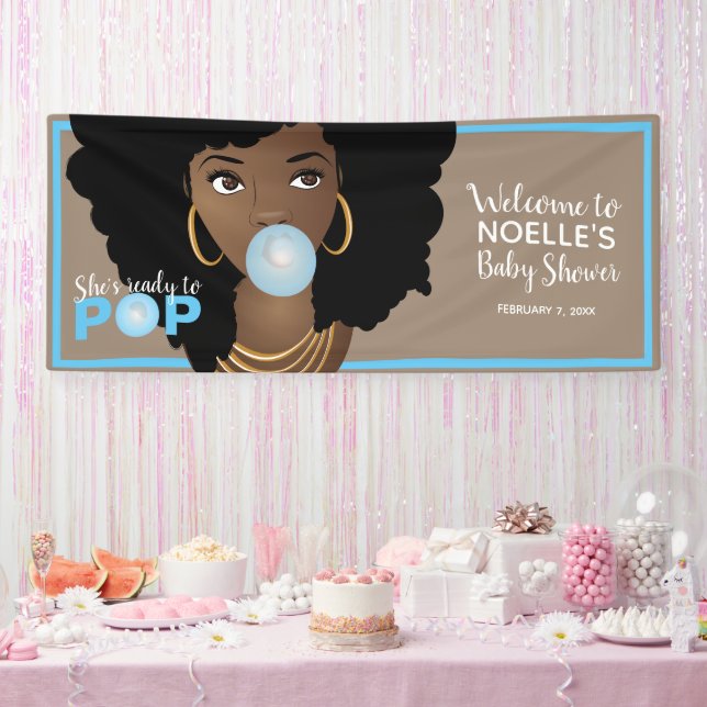 Banderoles Femme noire, Prête à la pop, Bubblegum, Bleu (Fête)