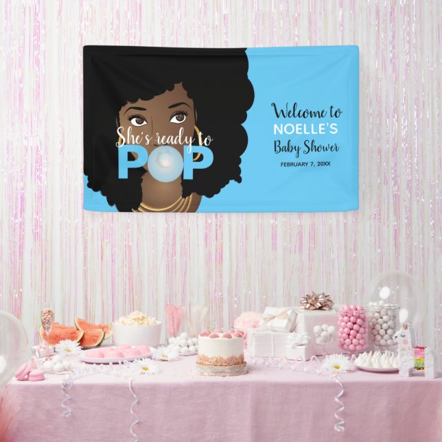 Banderoles Femme noire, Prête à la pop, Bubblegum, Bleu (Fête)