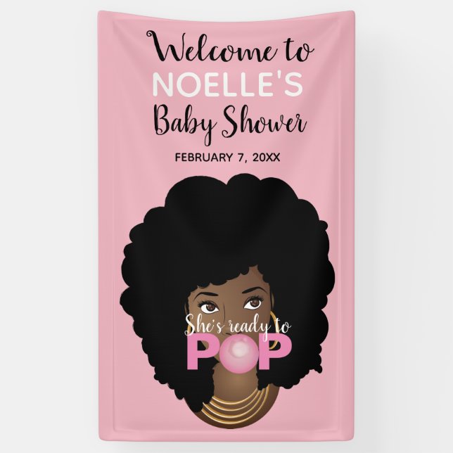 Banderoles Femme noire, Prête à la pop, Bubblegum, Rose (Vertical)
