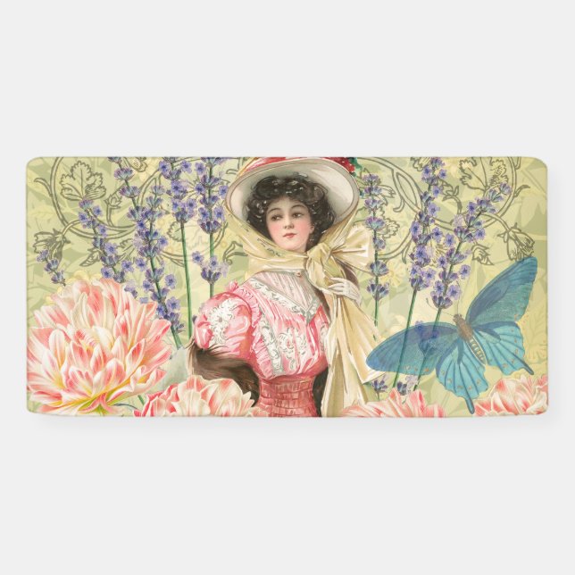 Banderoles Femme victorienne florale rose Régence (Horizontal)