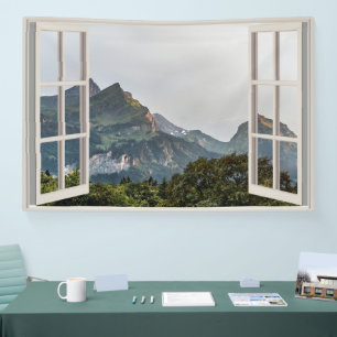 Banderoles Fenêtre Fake Mountain Home Bureau Décor