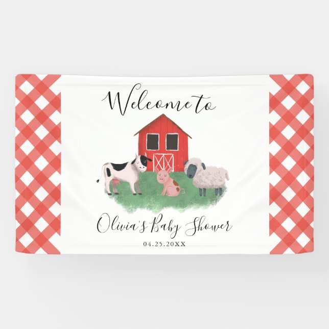 Banderoles Ferme Animaux Baby shower rouge Bienvenue (Horizontal)