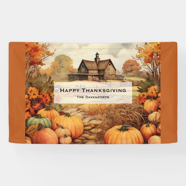 Banderoles Ferme citrouille automne récolte Thanksgiving (Horizontal)