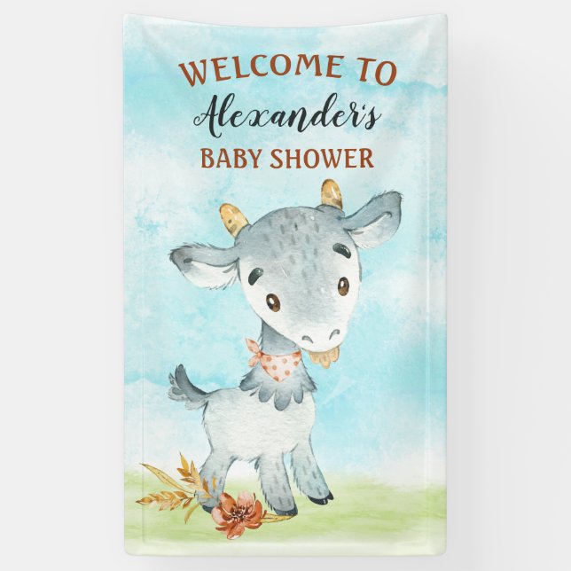 Banderoles Ferme de Baby shower de chèvre d'aquarelle (Vertical)
