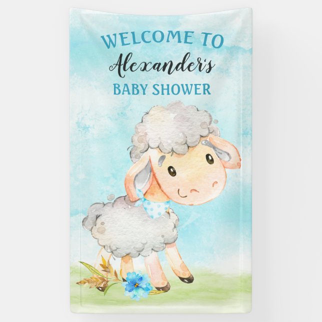 Banderoles Ferme de Baby shower de moutons pour garçons d'aqu (Vertical)