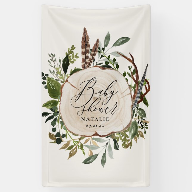 Banderoles Ferme rustique grange baby shower botanique (Vertical)