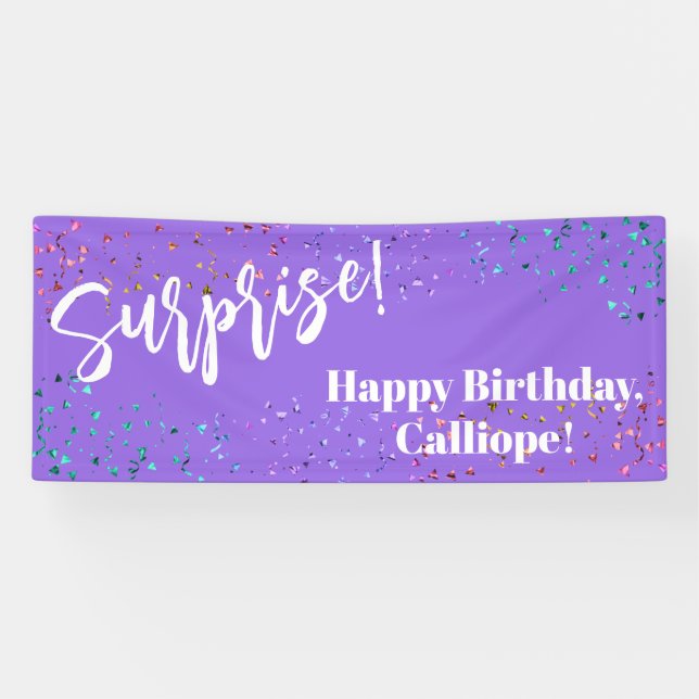 Banderoles Festif Confetti Surprise fête d'anniversaire viole (Horizontal)