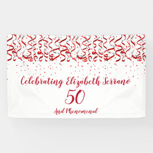 Banderoles Festive Red Ribbon & Confetti 50e fête d'anniversa