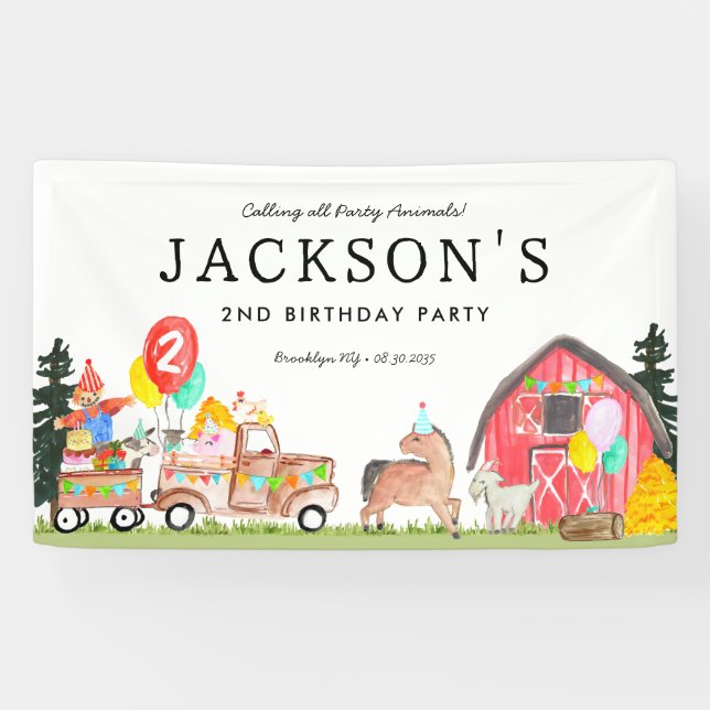 Banderoles Fête Animaux Camion Enfants Ferme Anniversaire Bie (Horizontal)