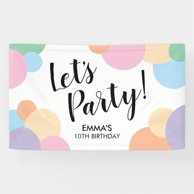 Banderoles Fête Anniversaire Rainbow Balloon Points Nom Banni (Horizontal)