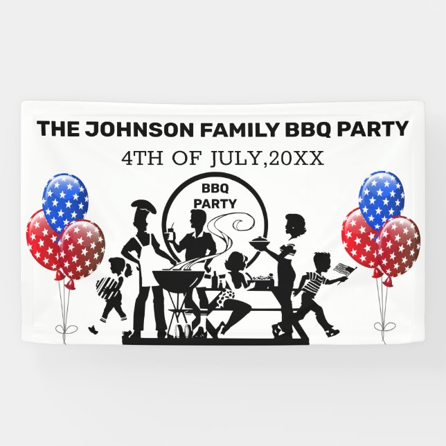 Banderoles Fête BBQ de famille Noir Rouge Blanc Bleu (Horizontal)