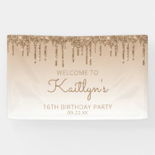 Banderoles Fête d'anniversaire 16 ans Glam Gold Glitter Drip