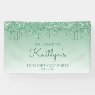 Banderoles Fête d'anniversaire 16 ans Glam Green Glitter Drip