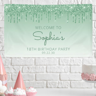 Banderoles Fête d'anniversaire 18 ans Glam Green Glitter Drip