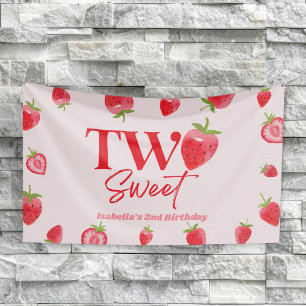 Banderoles Fête d'anniversaire 2 ans Strawberry Two Sweet Ros