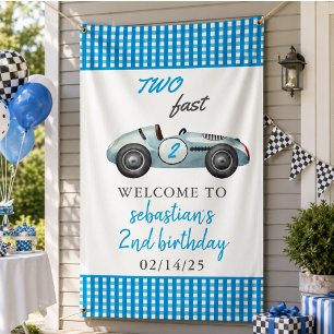 Banderoles Fête d'anniversaire 2 ans Two Fast Blue Race Car