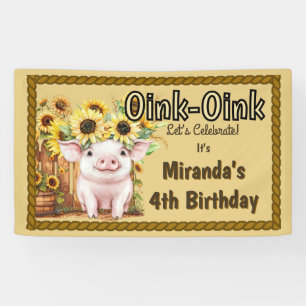 Banderoles Fête d'anniversaire 4 ans de cochon de ferme aux t
