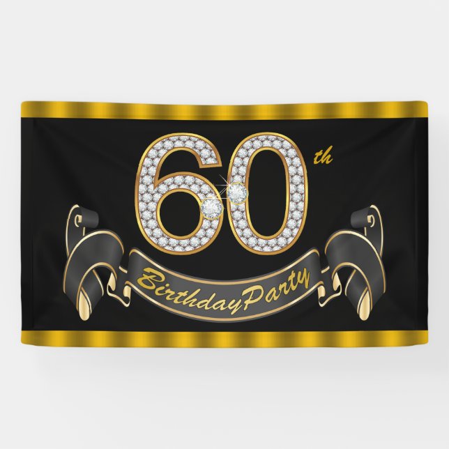 Banderoles Fête d'anniversaire 60 ans Black Gold (Horizontal)