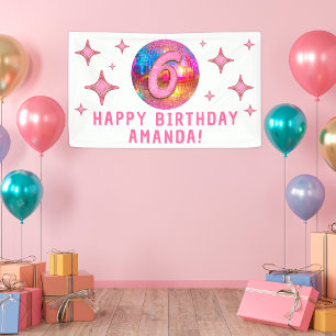 Banderoles Fête d'anniversaire 6 ans Boule disco paillettes o