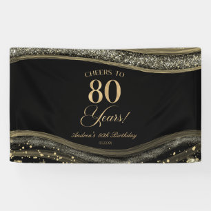 Banderoles Fête d'anniversaire 80 ans élégante en agate noire