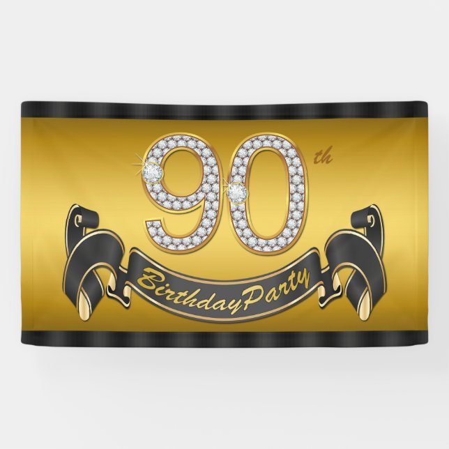 Banderoles Fête d'anniversaire 90 ans en or (Horizontal)