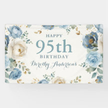 Fête d'anniversaire 95 ans Bleu Élégant Floral