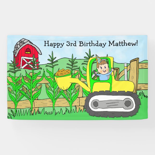 Banderoles Fête d'anniversaire à thème de la ferme pour garço (Horizontal)