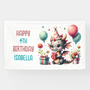 Banderoles Fête d'anniversaire à thème du dragon de fille