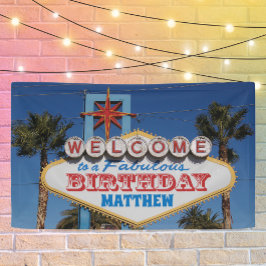Banderoles Fête d'anniversaire Bienvenue à Vegas signe avec n
