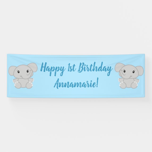 Banderoles Fête d'anniversaire Blue Elephant (Horizontal)