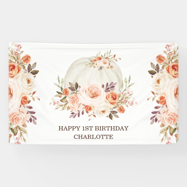 Banderoles Fête d'anniversaire Boho automnal avec citrouille  (Horizontal)