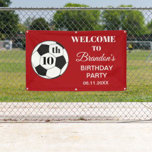 Banderoles Fête d'anniversaire de 10 ans Football Rouge Garço