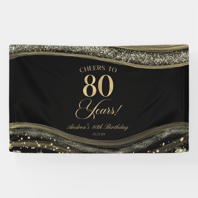 Banderoles Fête d'anniversaire de 80 ans élégante en agate no (Horizontal)