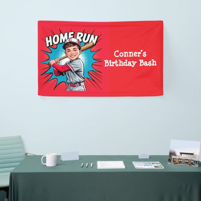 Banderoles Fête d'anniversaire de baseball Home Run Boy  (Salon professionnel)