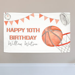 Banderoles Fête d'anniversaire de basketball en aquarelle pou