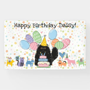 Banderoles Fête d'anniversaire de chat persan noir à poils lo
