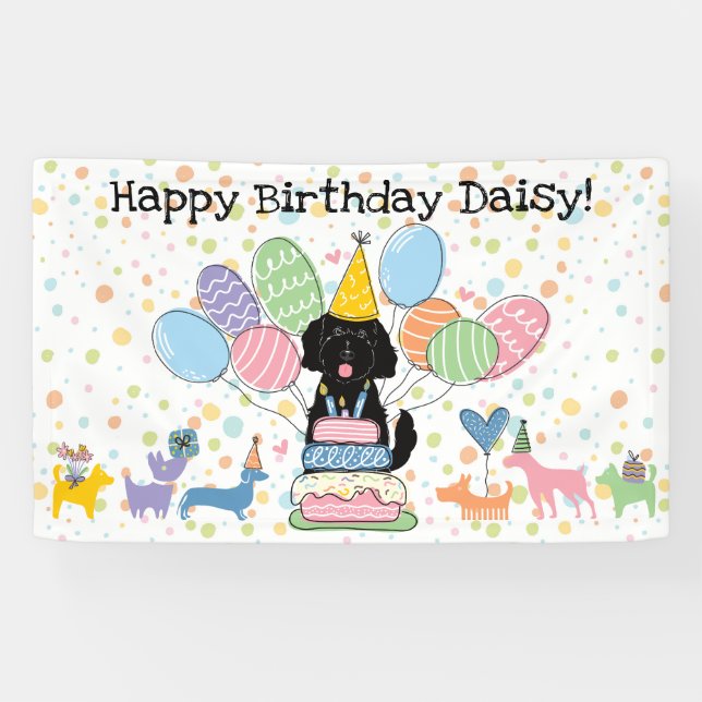 Banderoles Fête d'anniversaire de chien Goldendoodle noir (Horizontal)