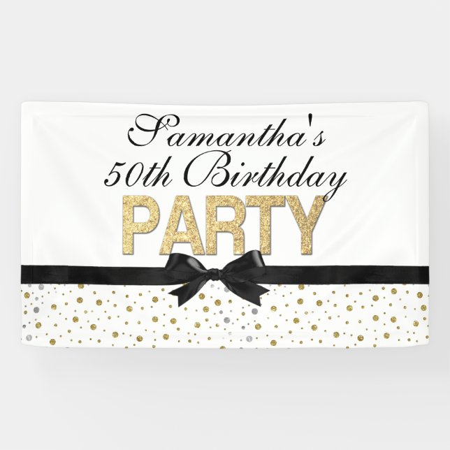 Banderoles Fête d'anniversaire de confettis d'étincelle d'or (Horizontal)