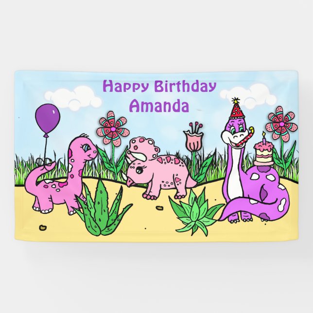 Banderoles Fête d'anniversaire de Dinosaure personnalisée (Horizontal)