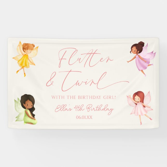 Banderoles Fête d'anniversaire de fée enchantée Flutter et Tw (Horizontal)