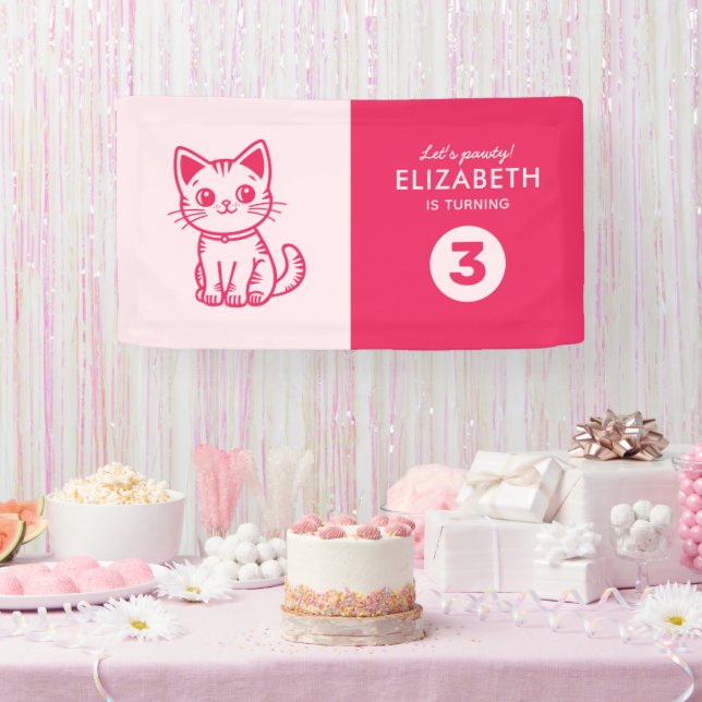Banderoles Fête d'anniversaire de fille avec chaton de couleu (Fête)