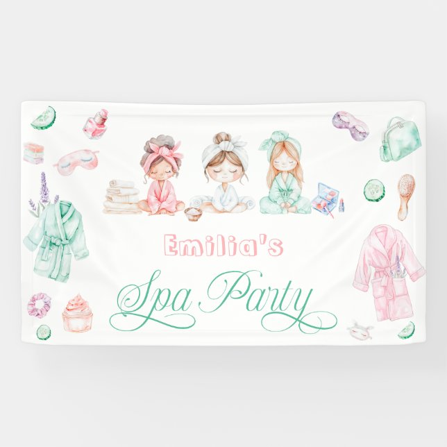 Banderoles Fête d'anniversaire de fille de soirée de Spa (Horizontal)